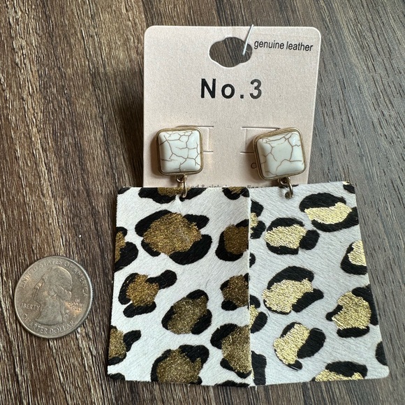 Genuine leather earrings.  Statement earrings. - Picture 2 of 2